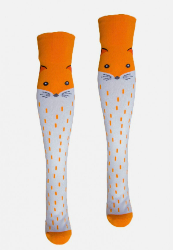 Șosete Damă peste Genuchi, Imprimeu Vulpe,Culoare Portocaliu,Engros